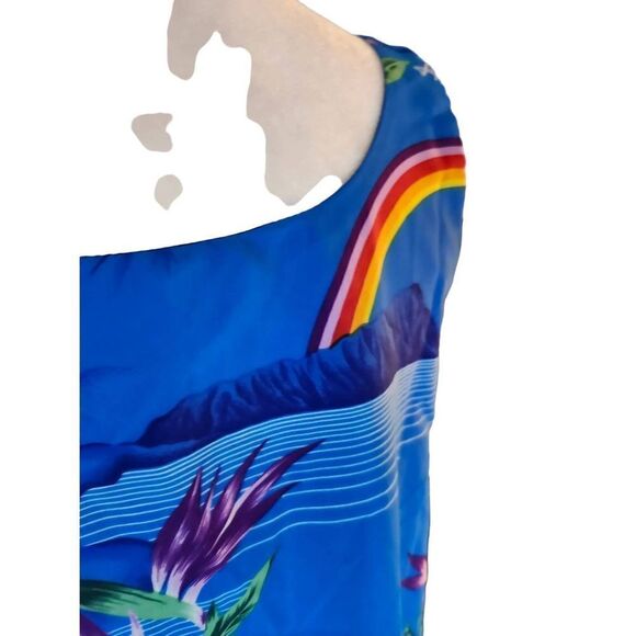 Aloha Hawaiian Muumuu Kaftan Beach Cover Rainbows Ruffles Vacation - Picture 3 of 6